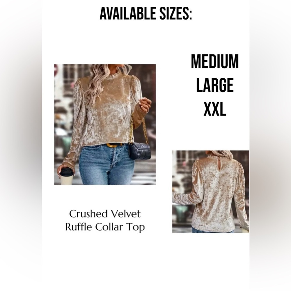NWT- Crushed Velvet Ruffle Neck Top